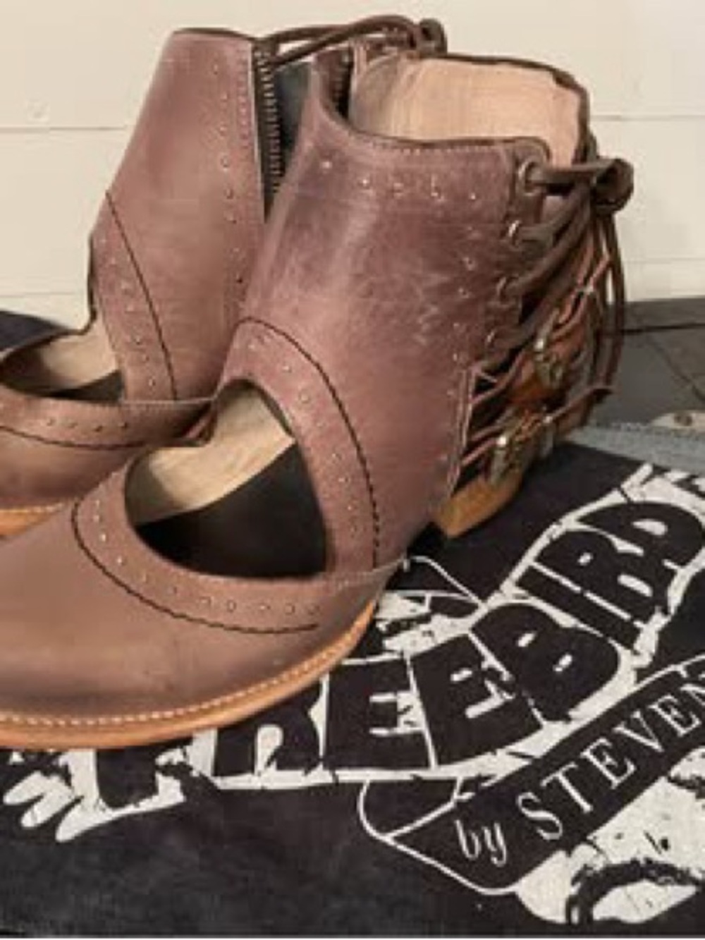 Freebird by Steven Brown Leather Cutout Lace-Up Mule Clogs